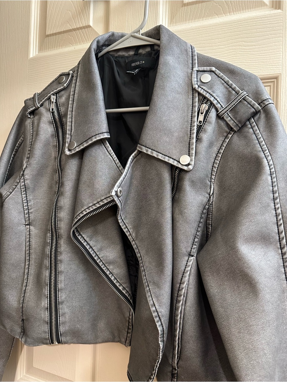 Forever 21 Gray Washed Faux Leather Moto Jacket - Picture 2 of 5